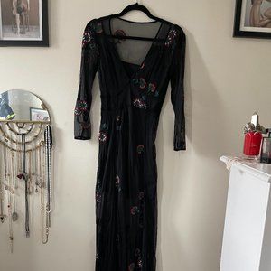 Crotched floral lace midi dress